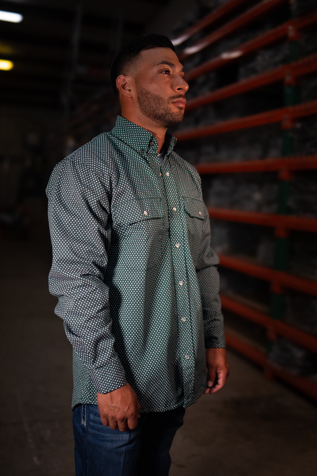 Gunner Green FR Pearl Snap – Western Flame-Resistant Work Shirt for Men
