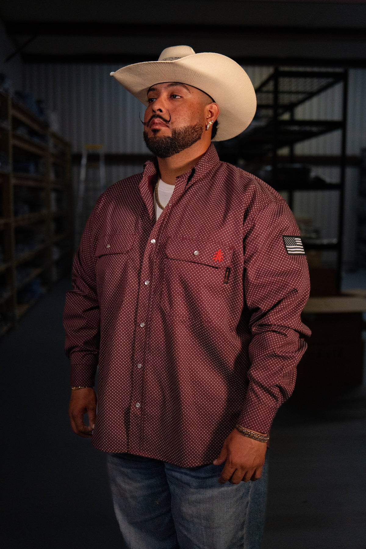 Rustline FR Pearl Snap with U.S. Flag – Western Flame-Resistant Work Shirt for Men