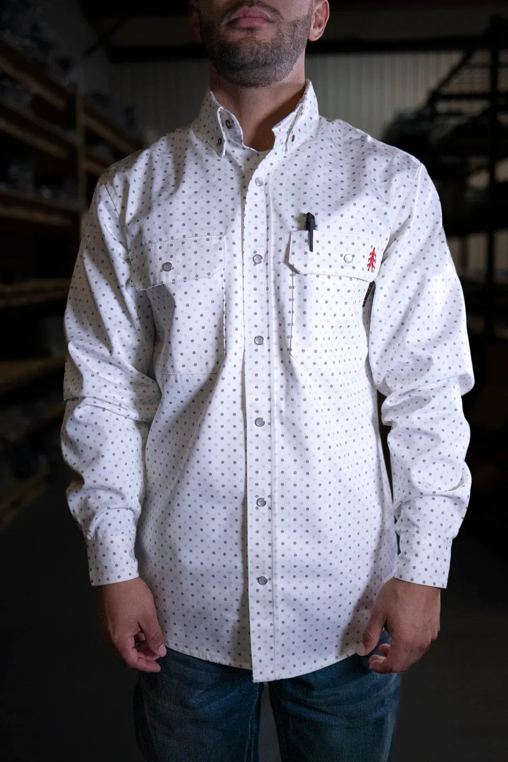 Phantom White FR Pearl Snap – Western Flame-Resistant Work Shirt for Men