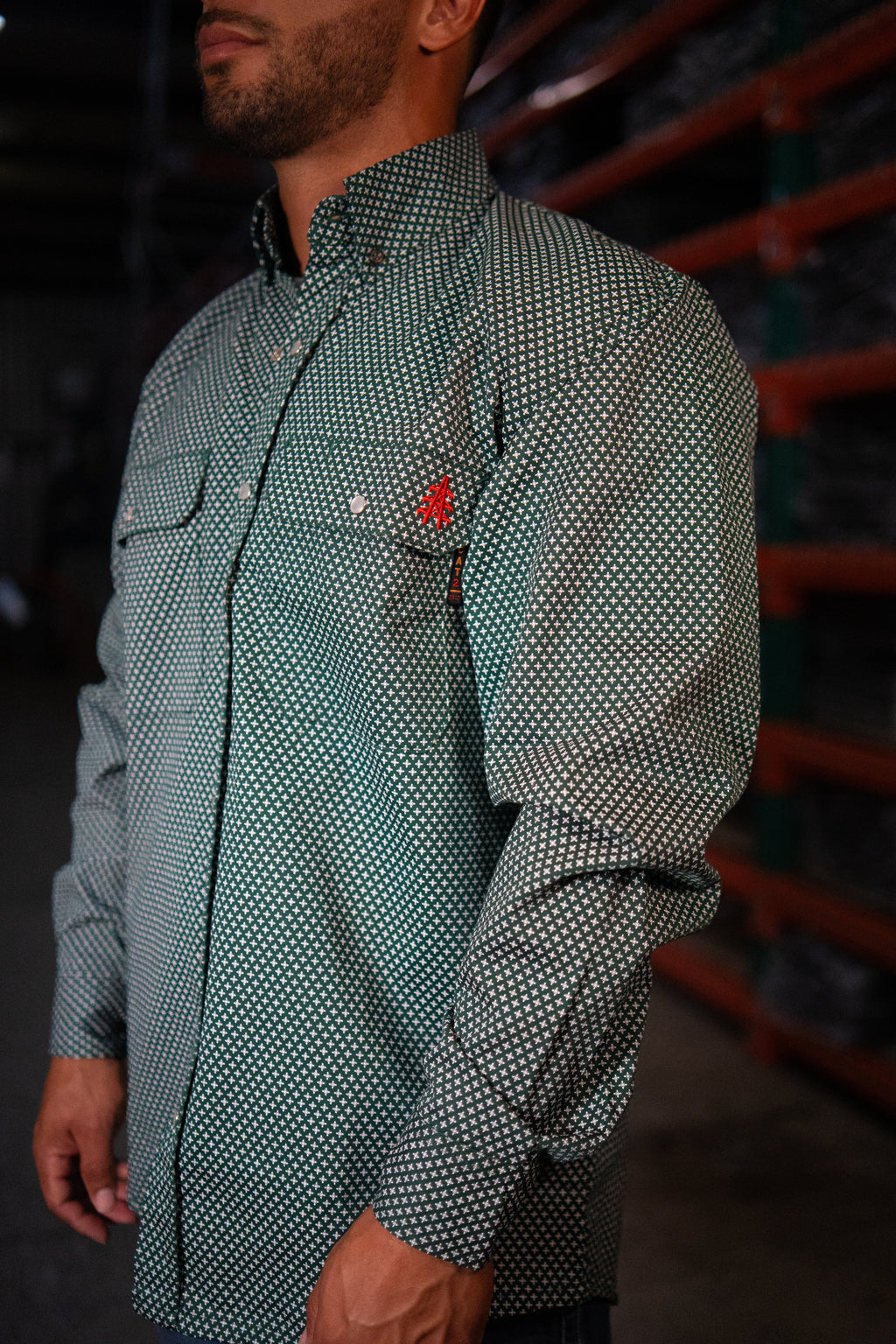 Gunner Green FR Pearl Snap – Western Flame-Resistant Work Shirt for Men