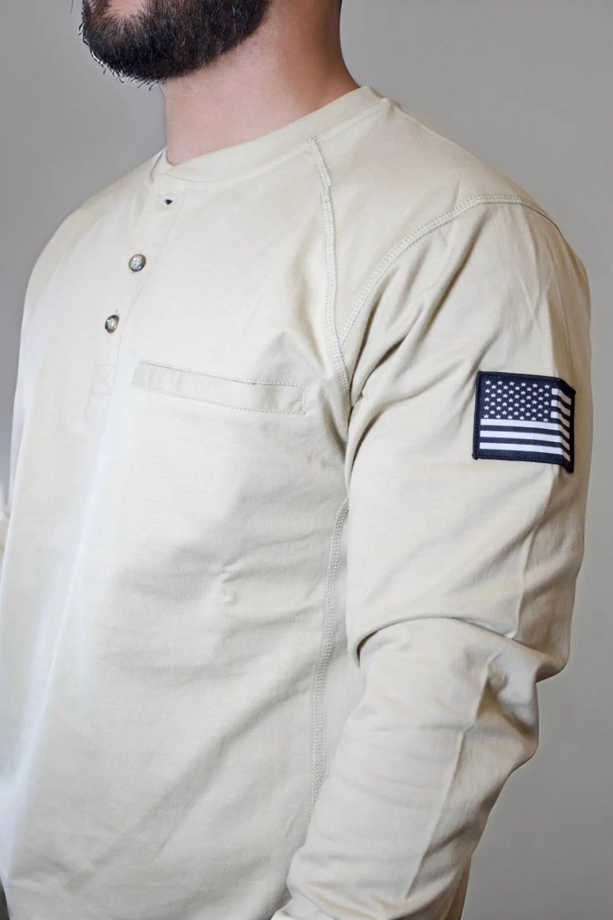 Tan FR Henley – Western Flame-Resistant Work Shirt for Men