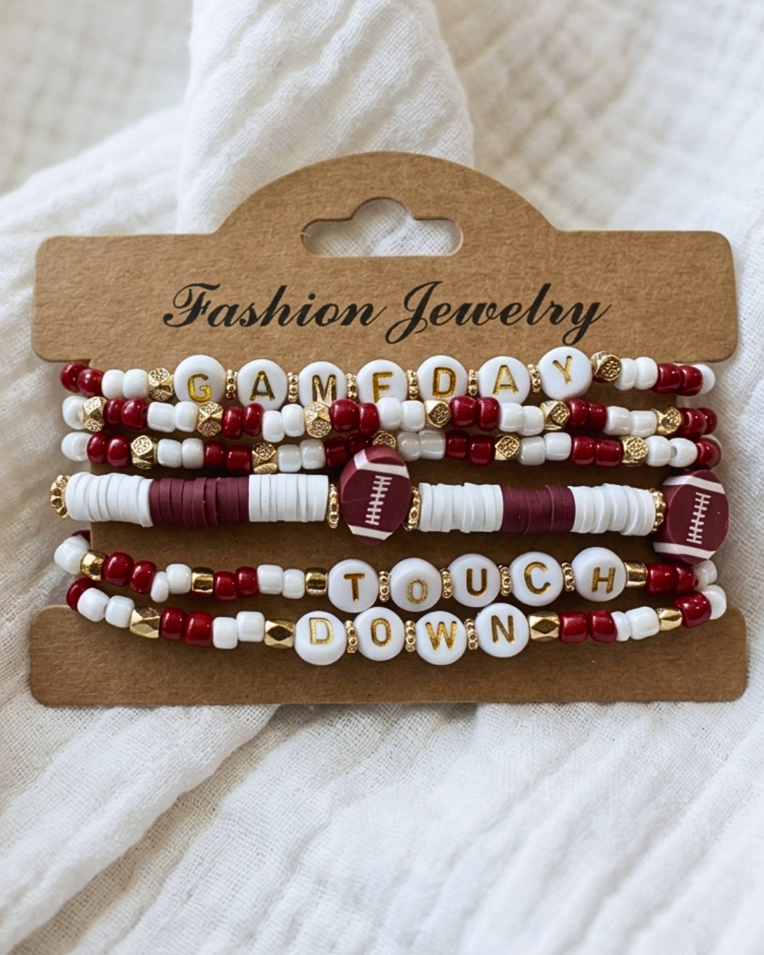 Burgundy White & Gold Touchdown Bracelet