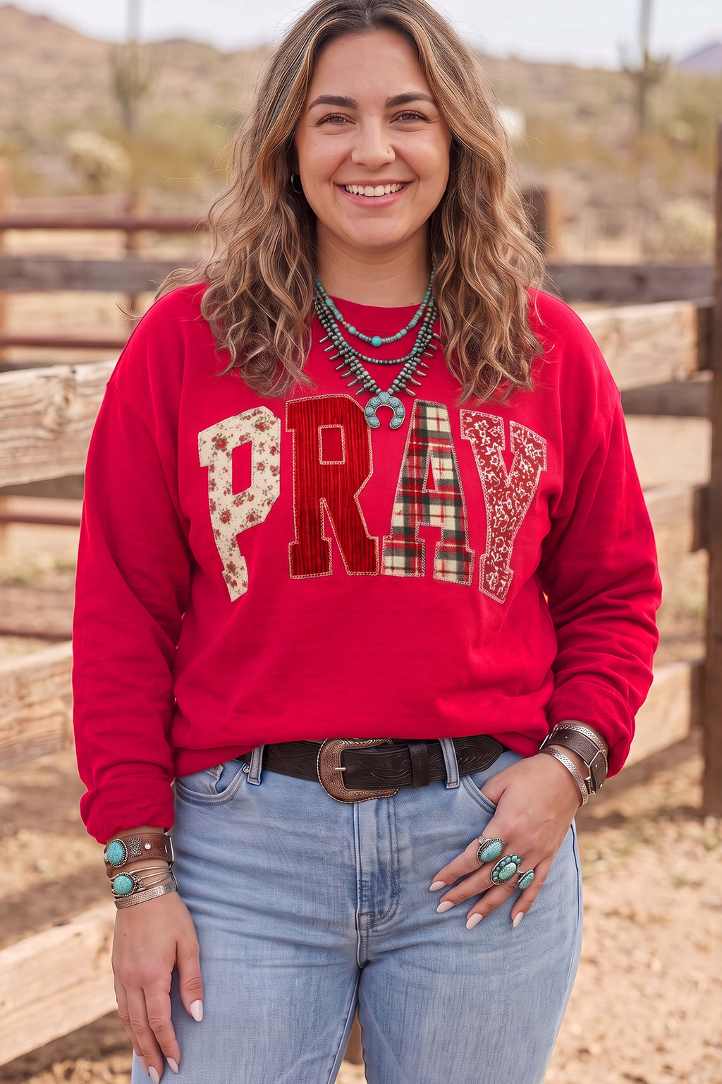 PRAY Letter Patchwork Plus Size Sweatshirt