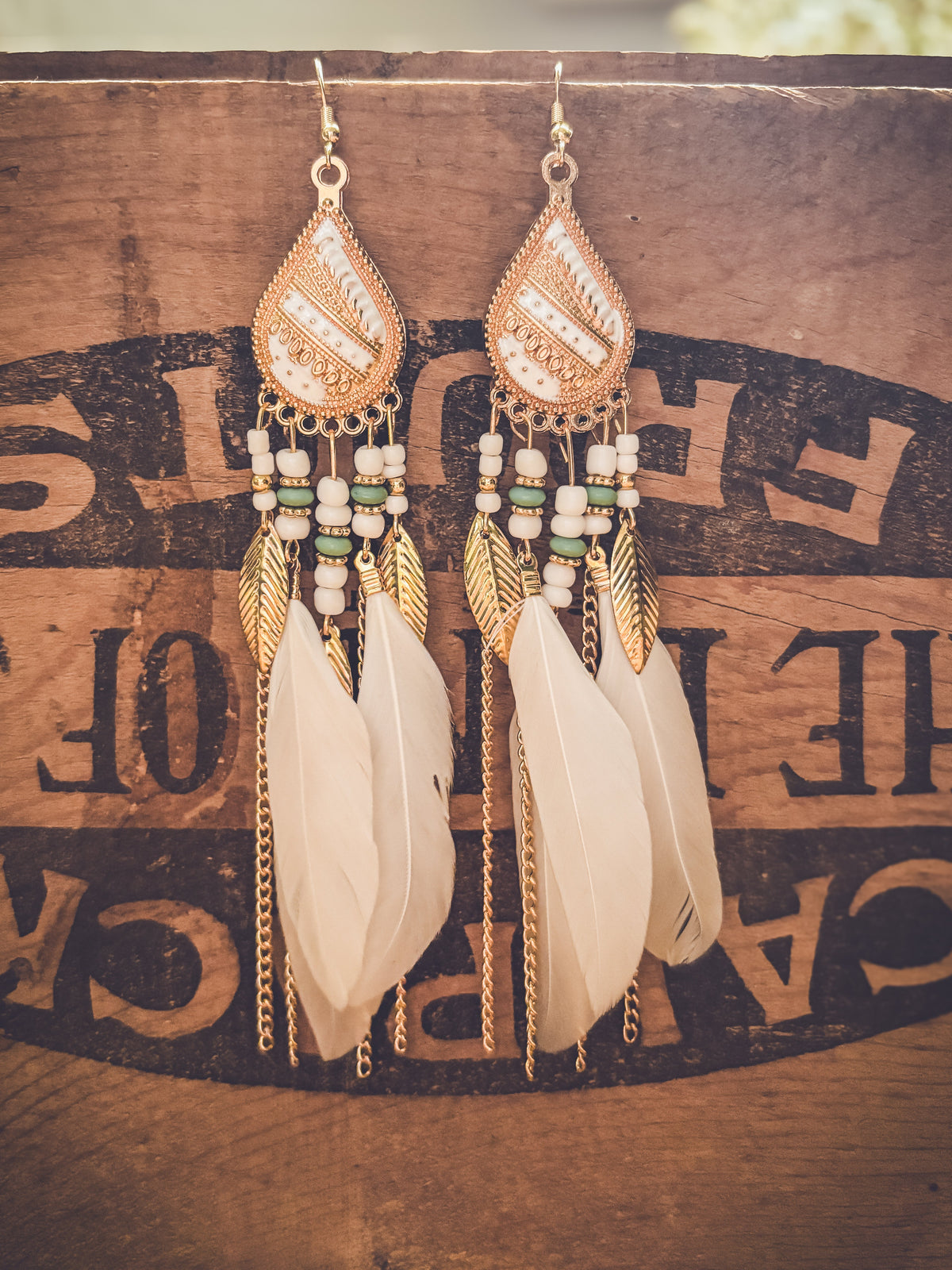 Gold Teardrop Feather Earrings – Boho Western Dangle Earrings for Women