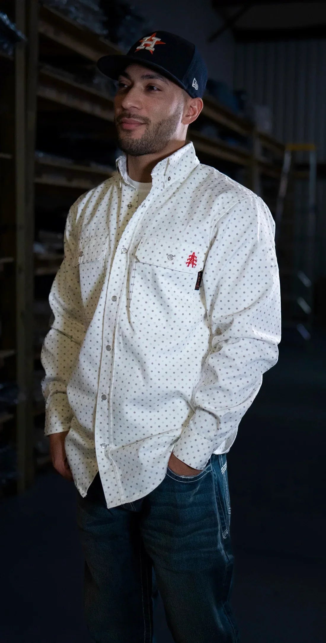 Phantom White FR Pearl Snap – Western Flame-Resistant Work Shirt for Men