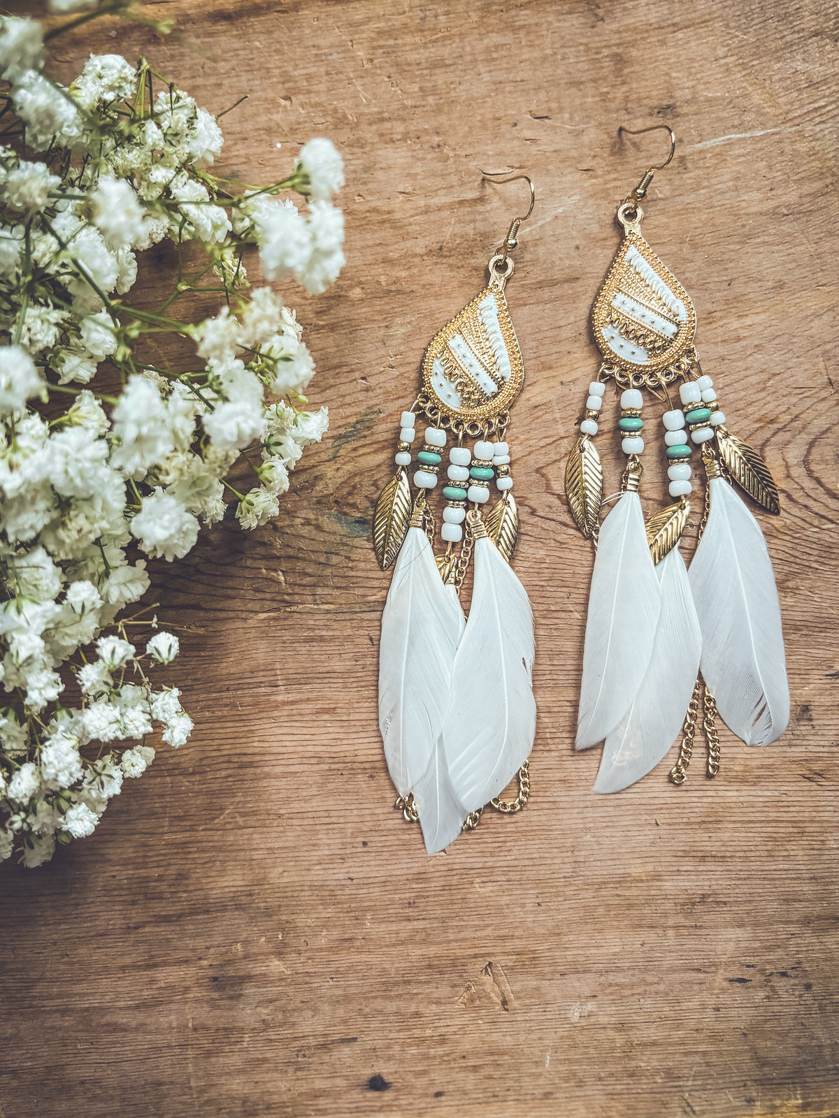 Gold Teardrop Feather Earrings – Boho Western Dangle Earrings for Women
