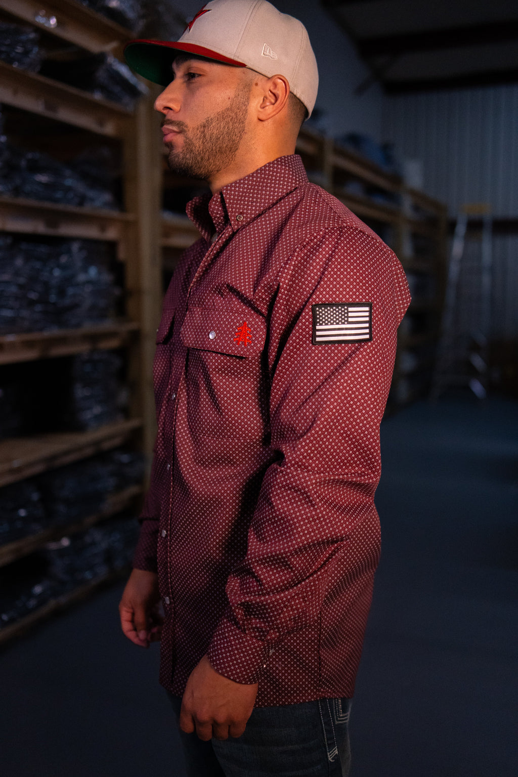 Rustline FR Pearl Snap with U.S. Flag – Western Flame-Resistant Work Shirt for Men