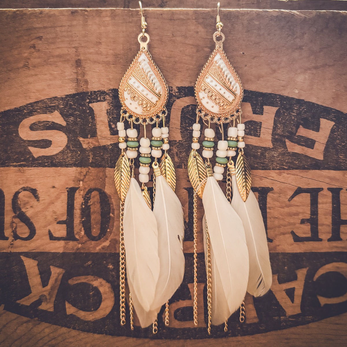 Gold Teardrop Feather Earrings – Boho Western Dangle Earrings for Women