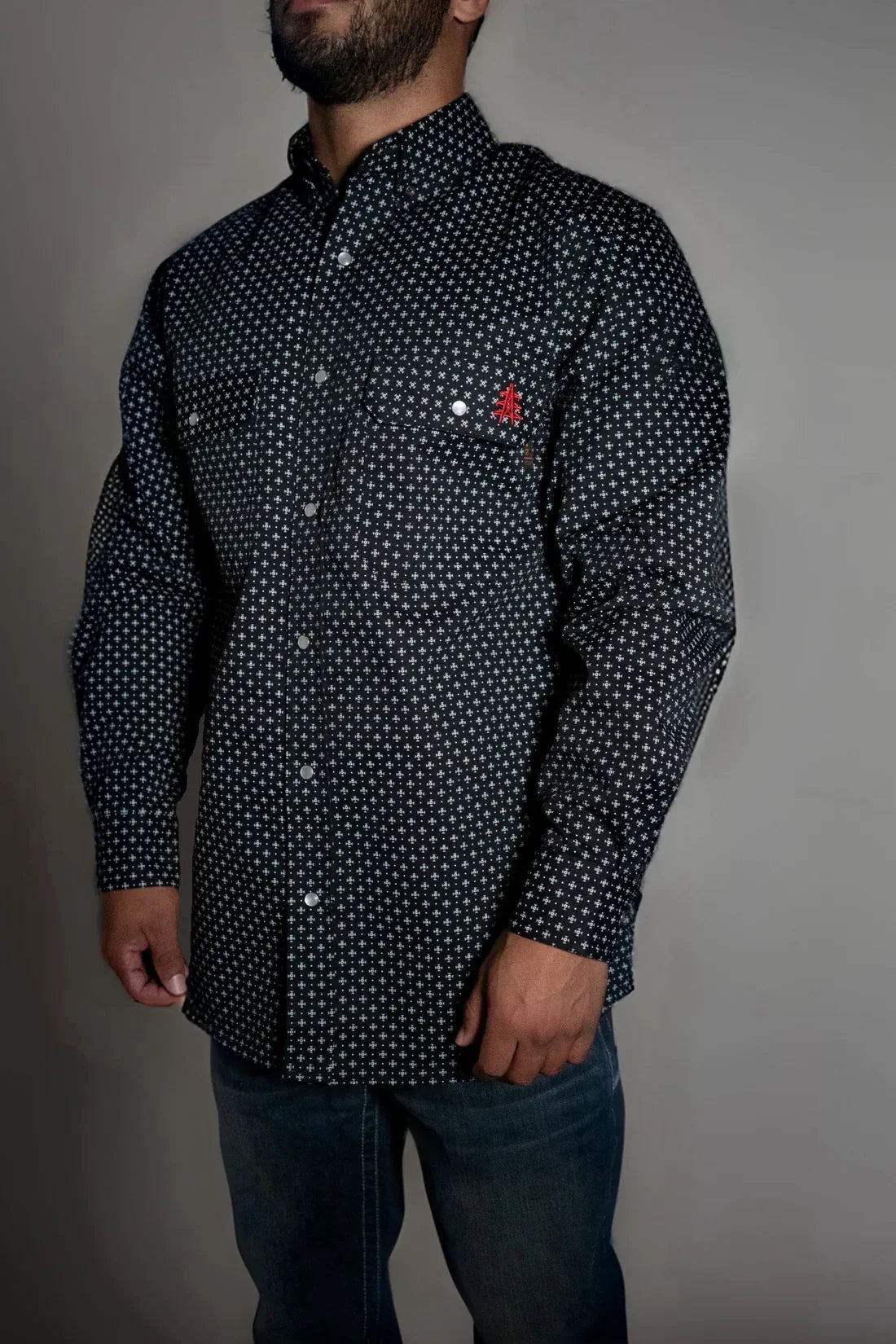 Reaper Black FR Pearl Snap – Western Flame-Resistant Work Shirt for Men