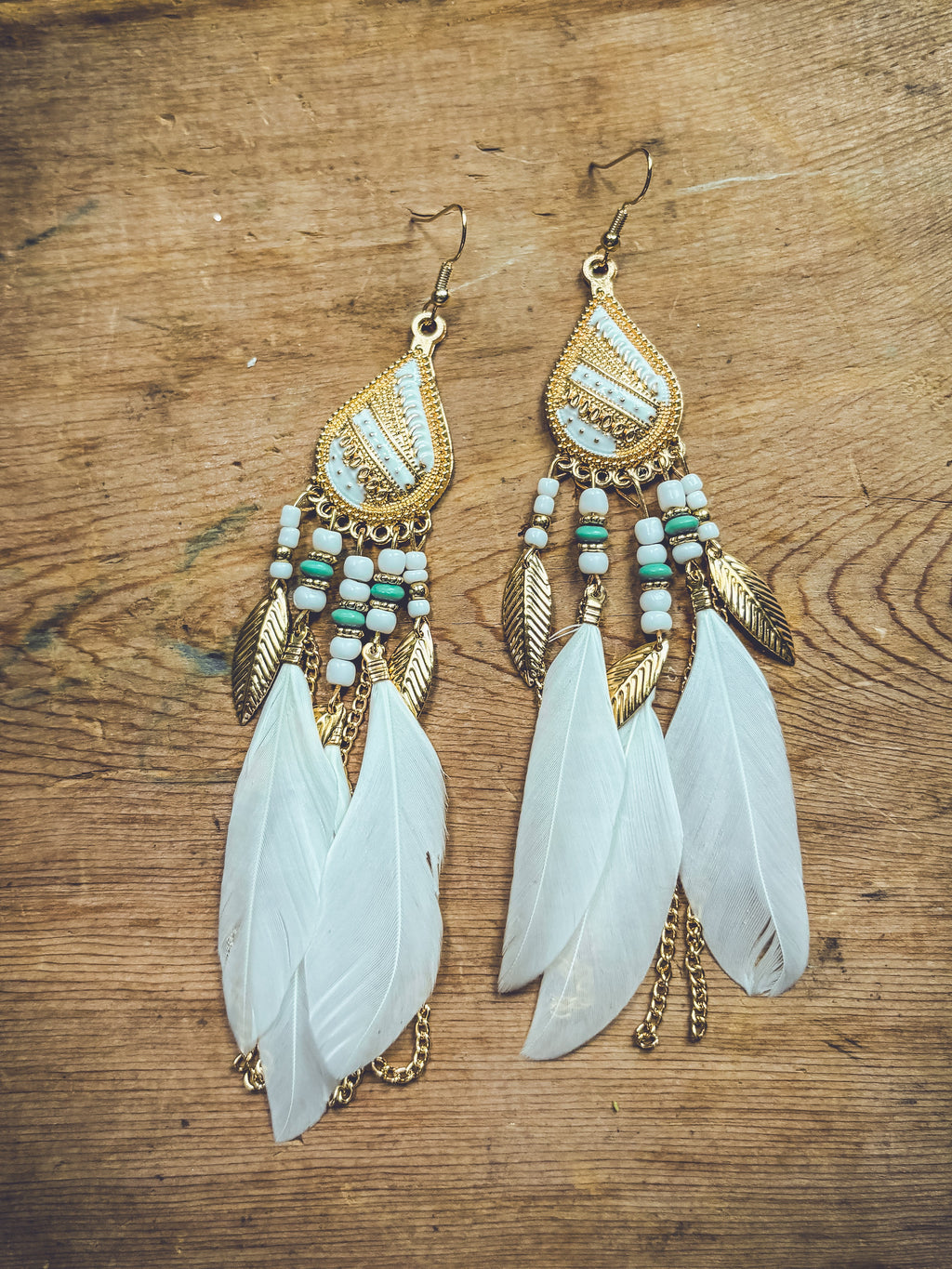 Gold Teardrop Feather Earrings – Boho Western Dangle Earrings for Women