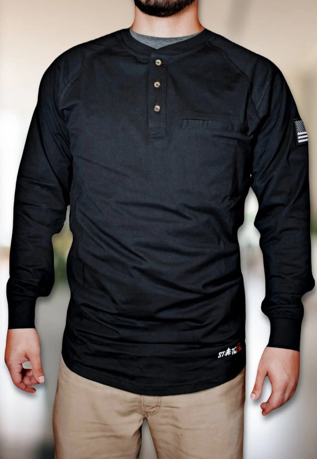 Black FR Henley – Western Flame-Resistant Work Shirt for Men