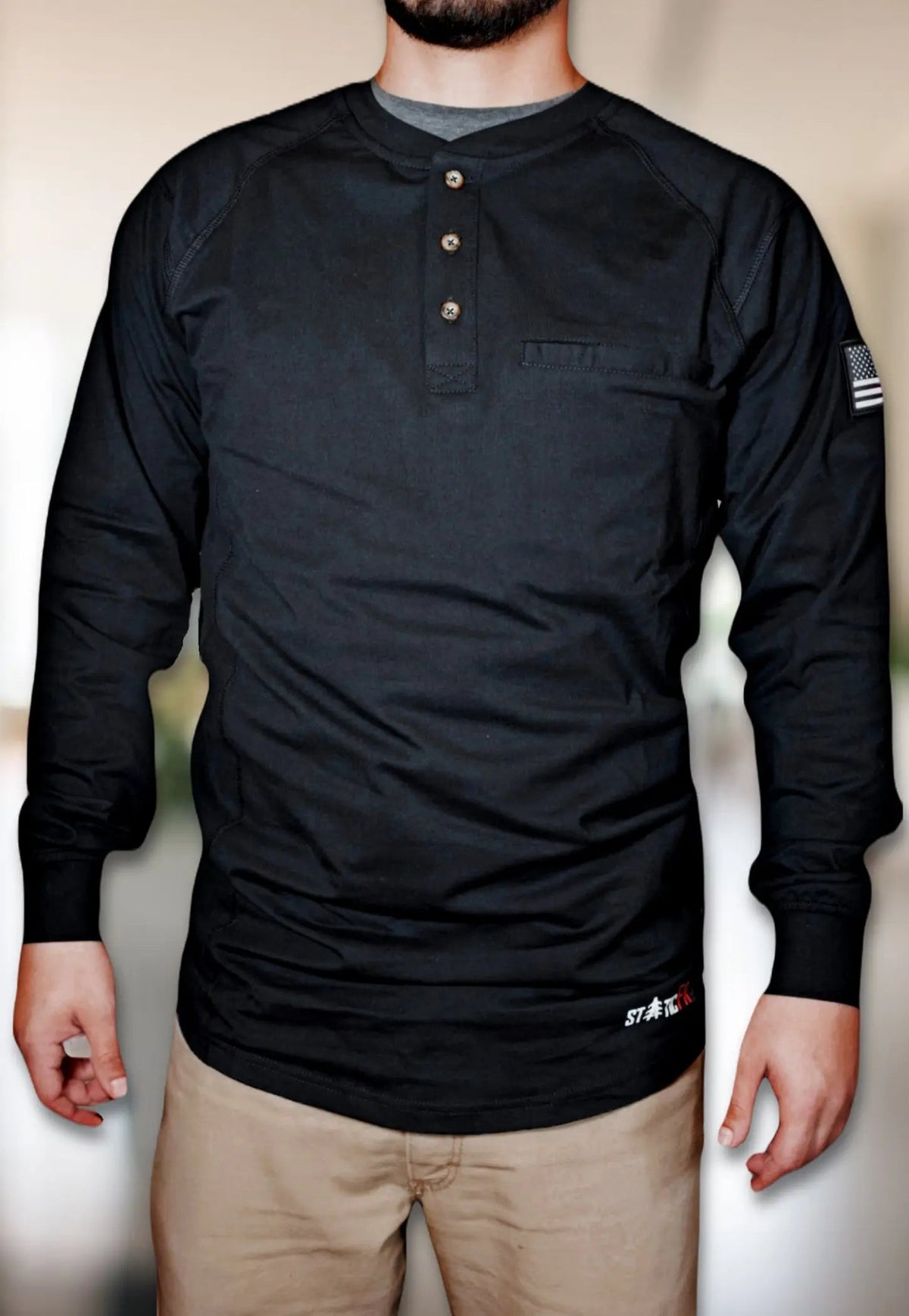 Black FR Henley – Western Flame-Resistant Work Shirt for Men