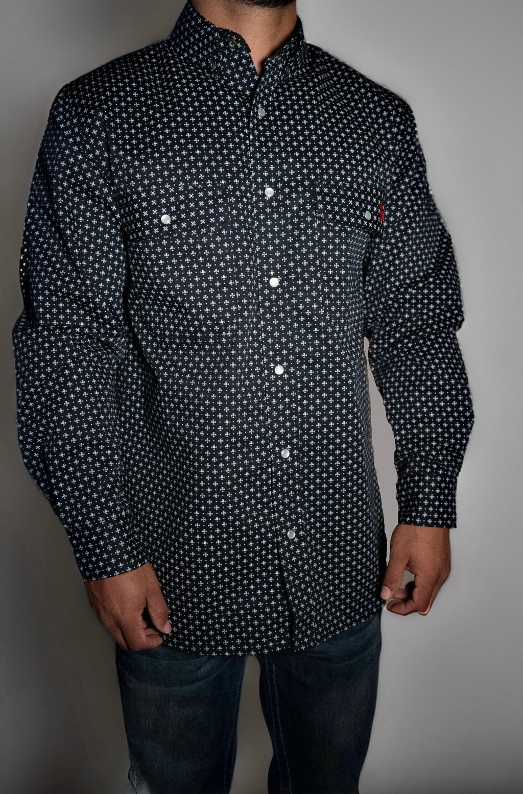 Reaper Black FR Pearl Snap with U.S. Flag – Western Flame-Resistant Work Shirt for Men