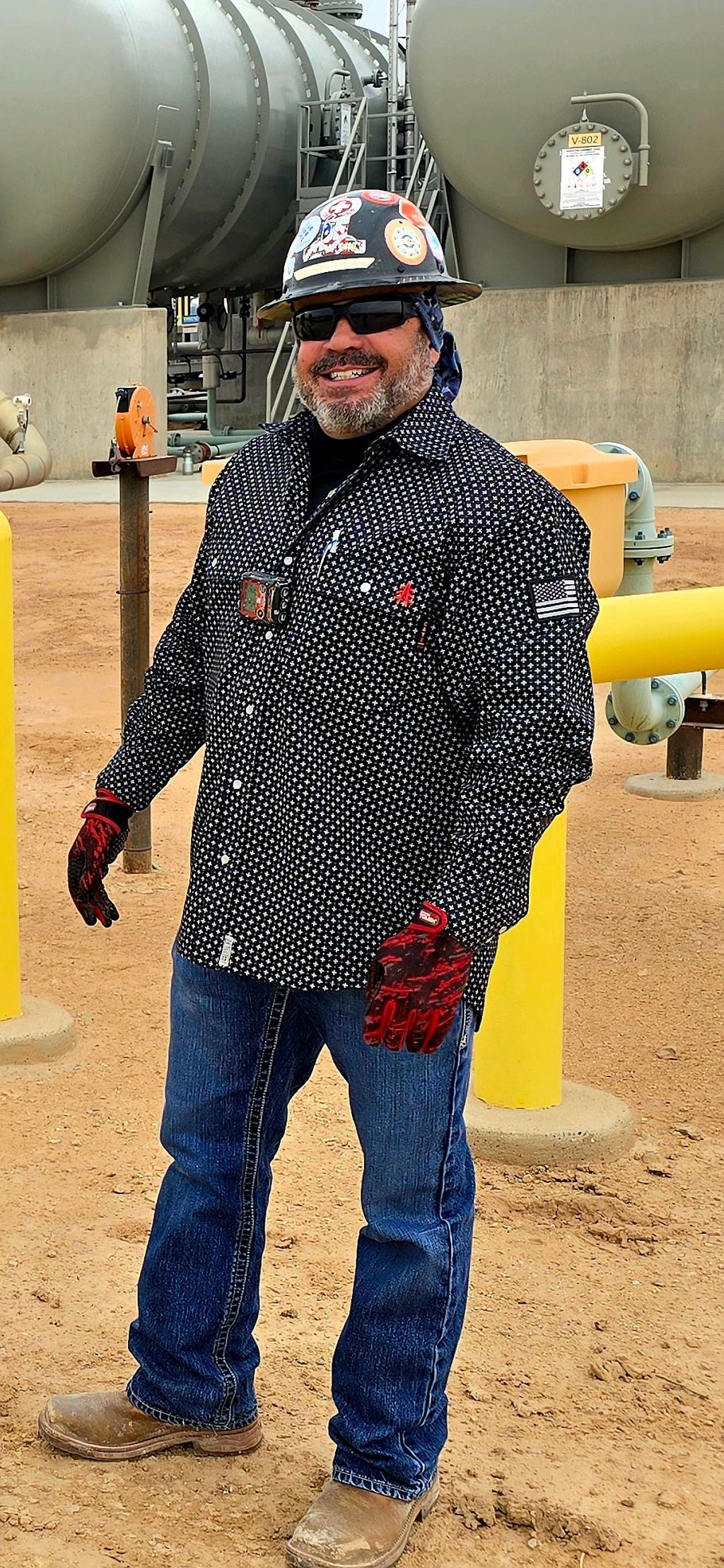 Reaper Black FR Pearl Snap with U.S. Flag – Western Flame-Resistant Work Shirt for Men