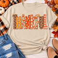 Thankful Patchwork Graphic Tee – Fall Patchwork Letters Shirt for Women