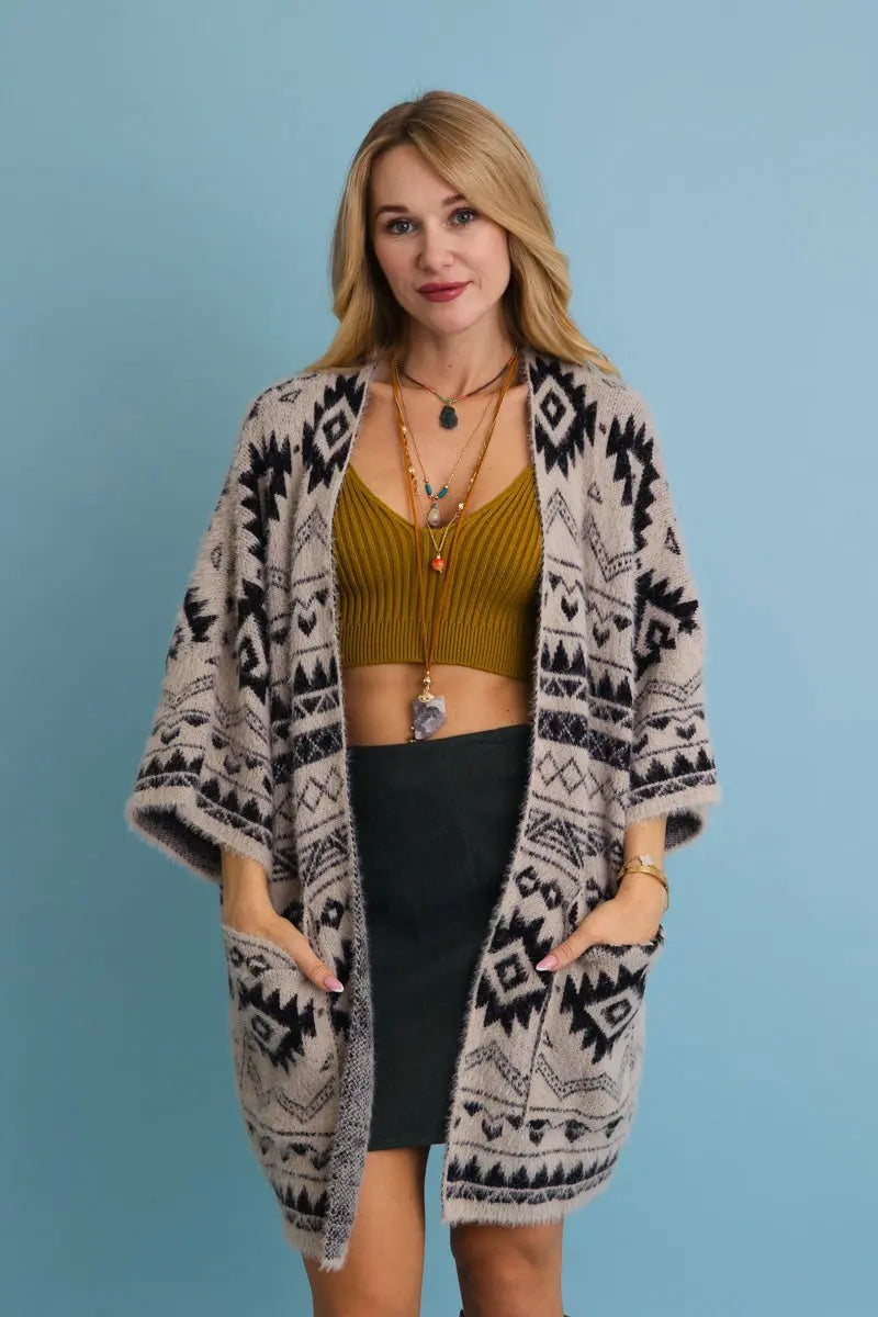 Aztec soft knit cardigan in Black - supplier photo