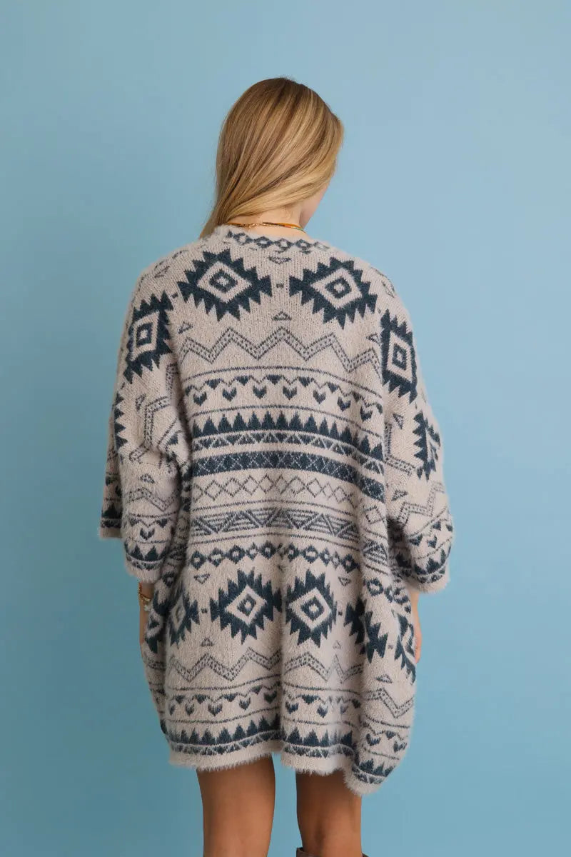 Aztec Soft Knit Cardigan – Tribal Print Western Sweater for Women