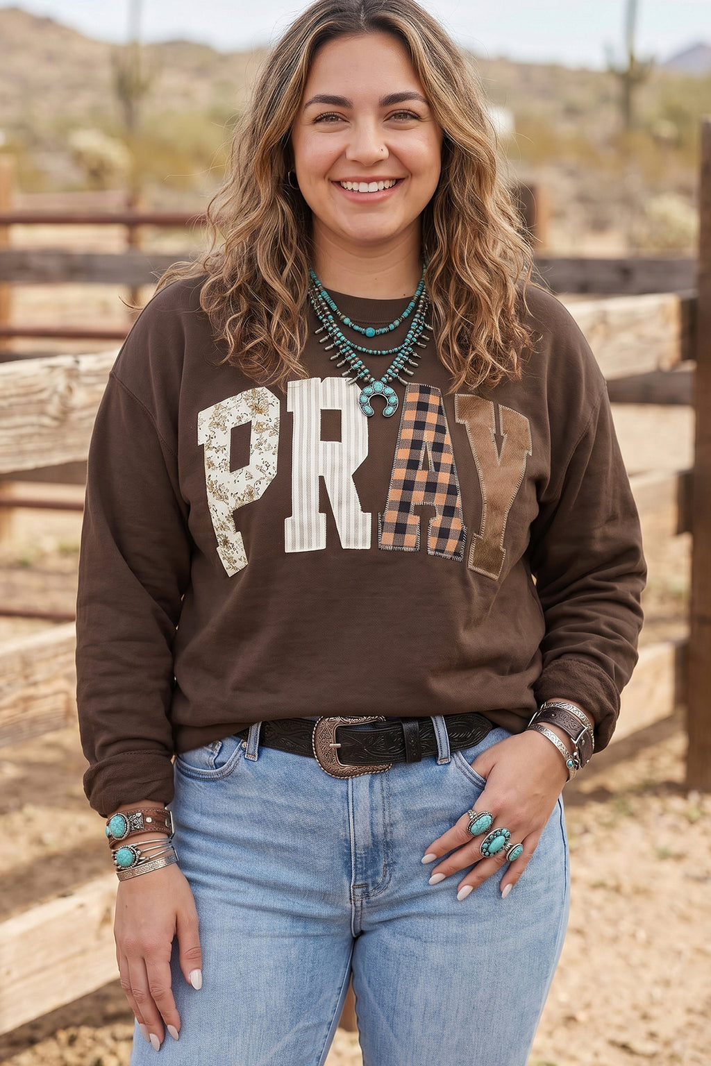 PRAY Letter Patchwork Plus Size Sweatshirt