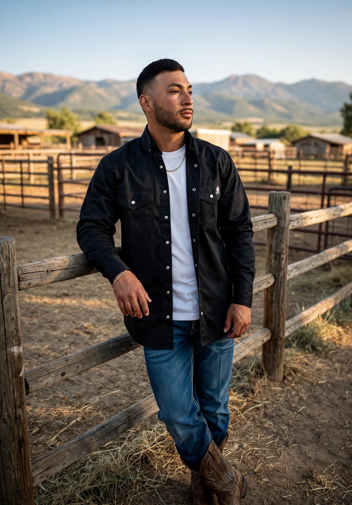 Black FR Western Pearl Snap — lifestyle photo