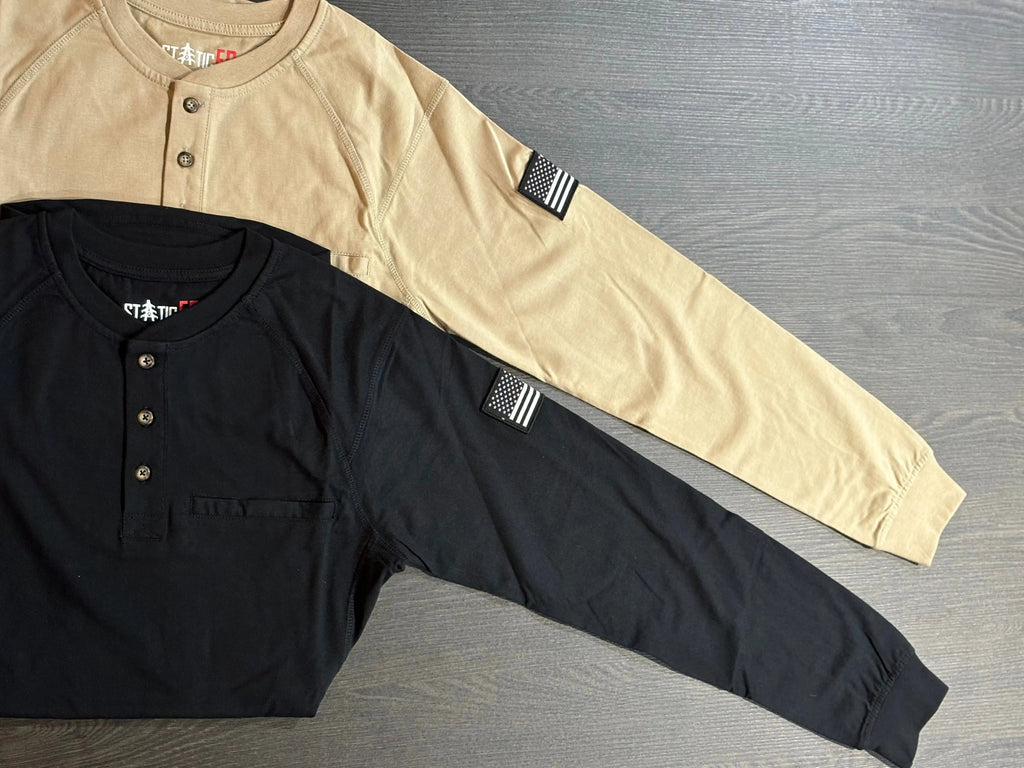 Tan FR Henley – Western Flame-Resistant Work Shirt for Men
