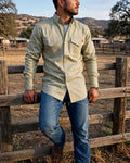 Khaki FR Western Pearl Snap with U.S. Flag — lifestyle photo