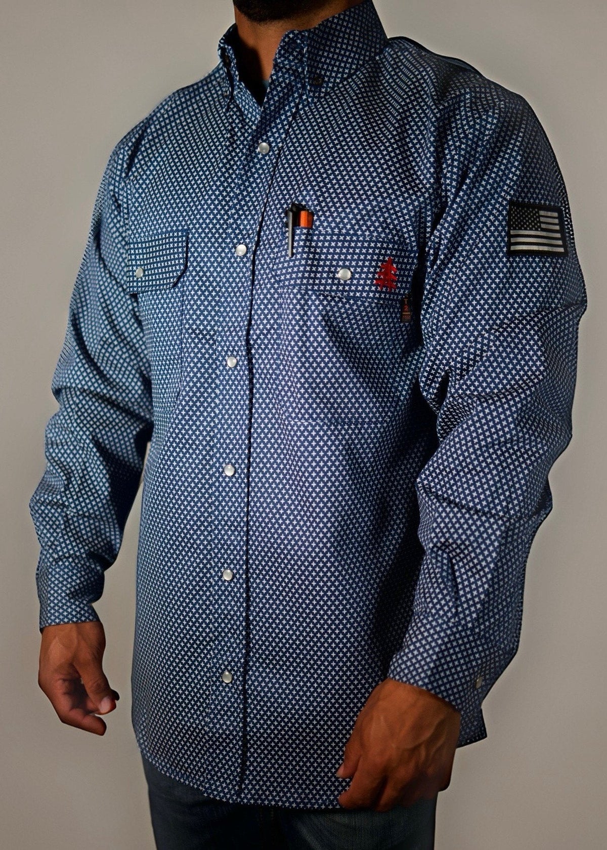 Honor Navy FR Pearl Snap with U.S. Flag – Western Flame-Resistant Work Shirt for Men