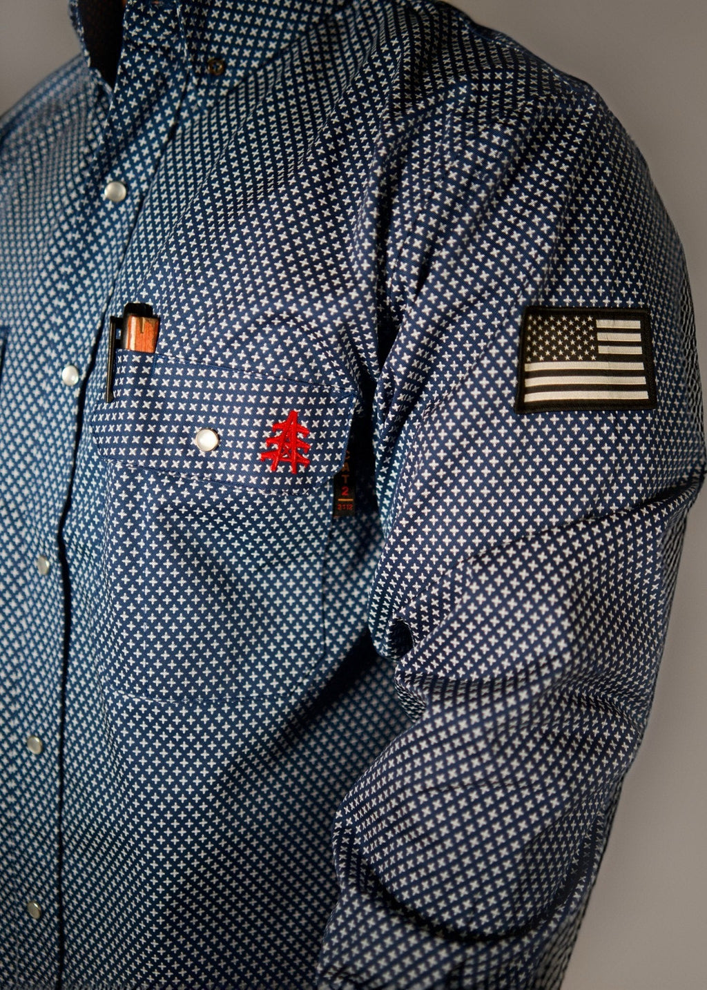 Honor Navy FR Pearl Snap with U.S. Flag – Western Flame-Resistant Work Shirt for Men