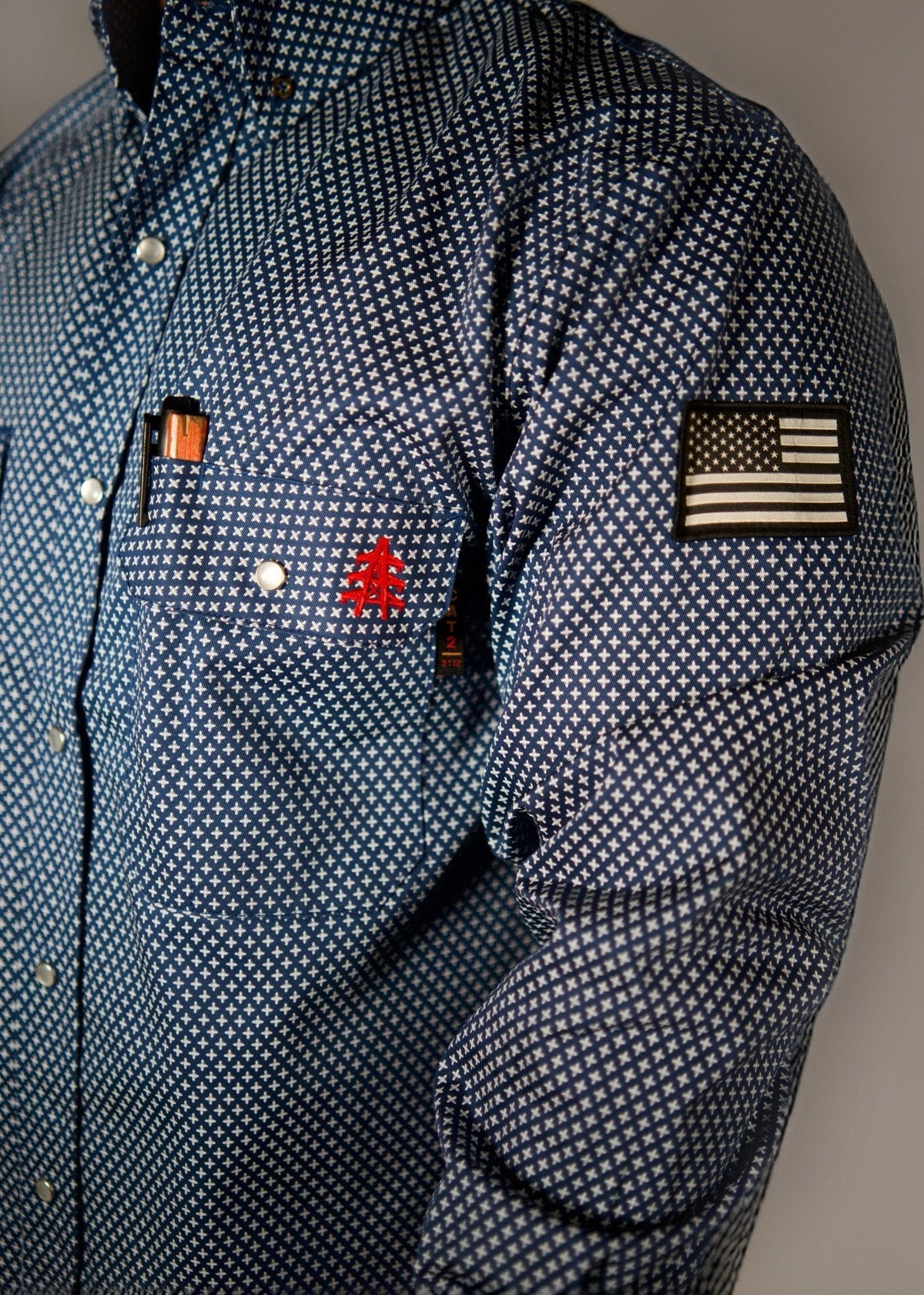 Honor Navy FR Pearl Snap with U.S. Flag – Western Flame-Resistant Work Shirt for Men