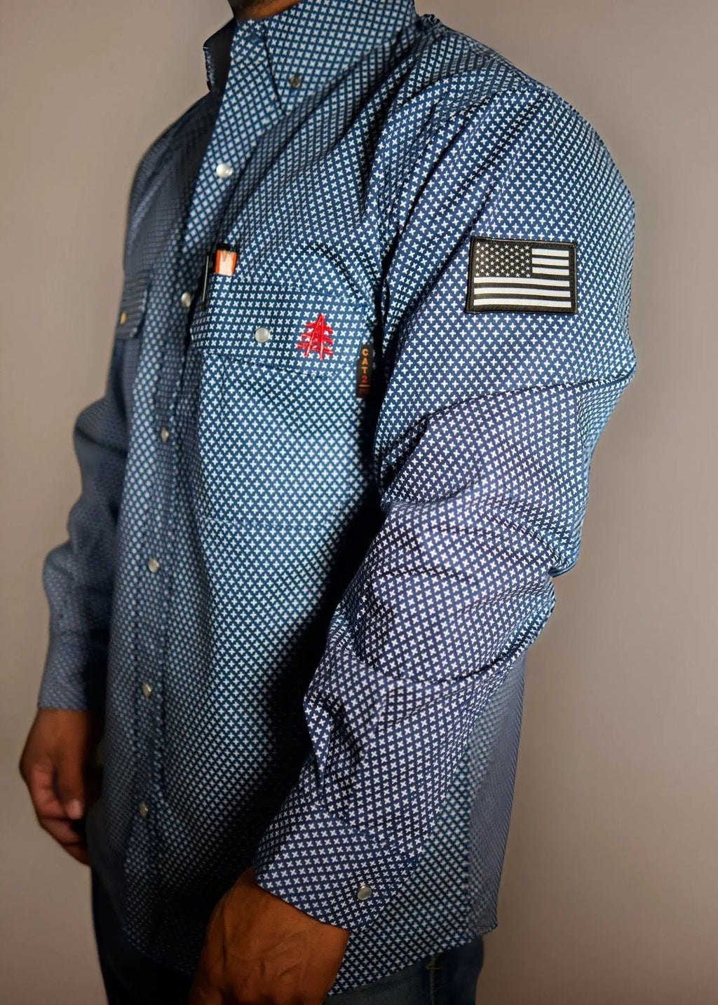 Honor Navy FR Pearl Snap with U.S. Flag – Western Flame-Resistant Work Shirt for Men