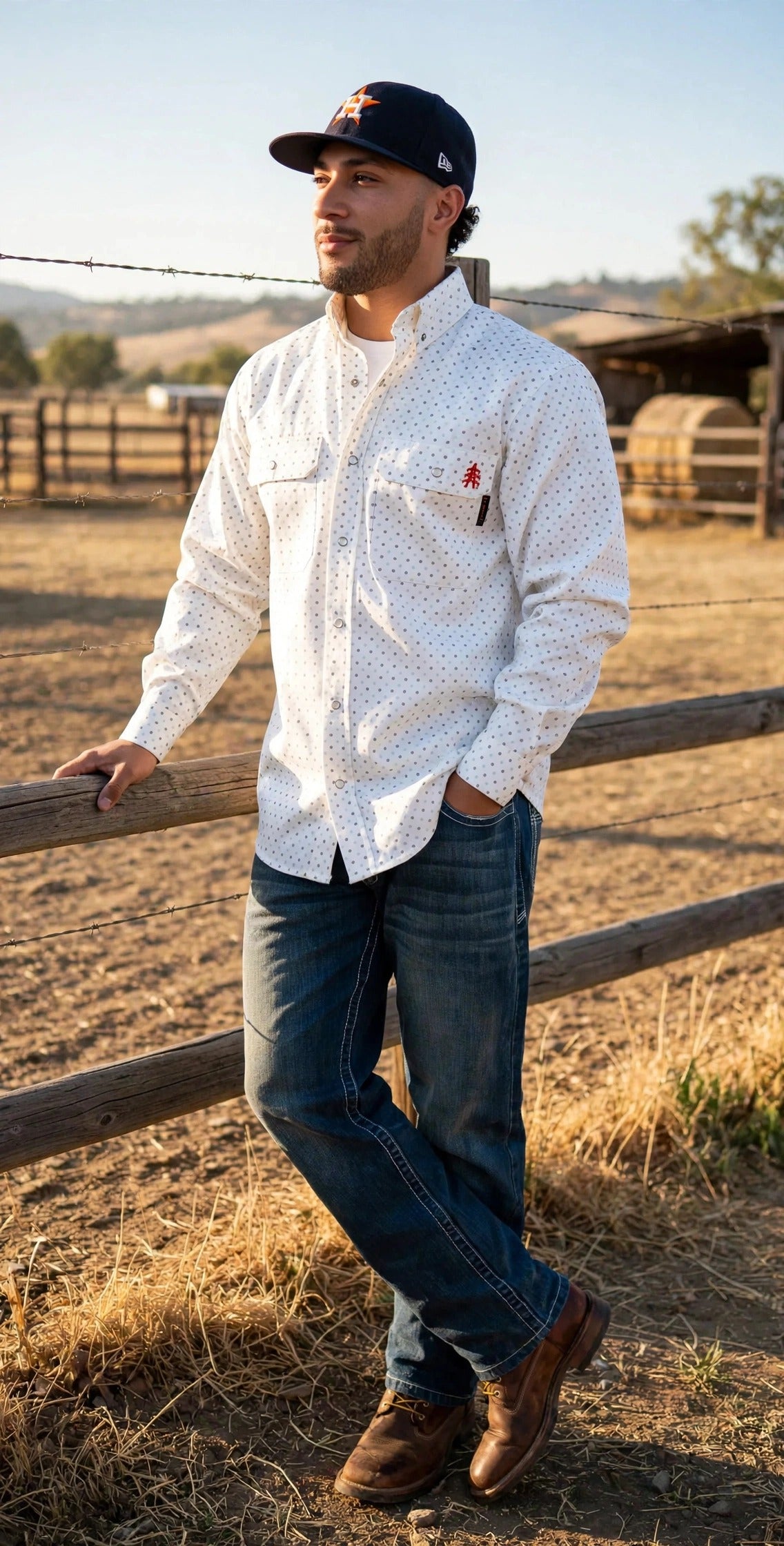 Phantom White FR Pearl Snap Work Shirt — lifestyle photo
