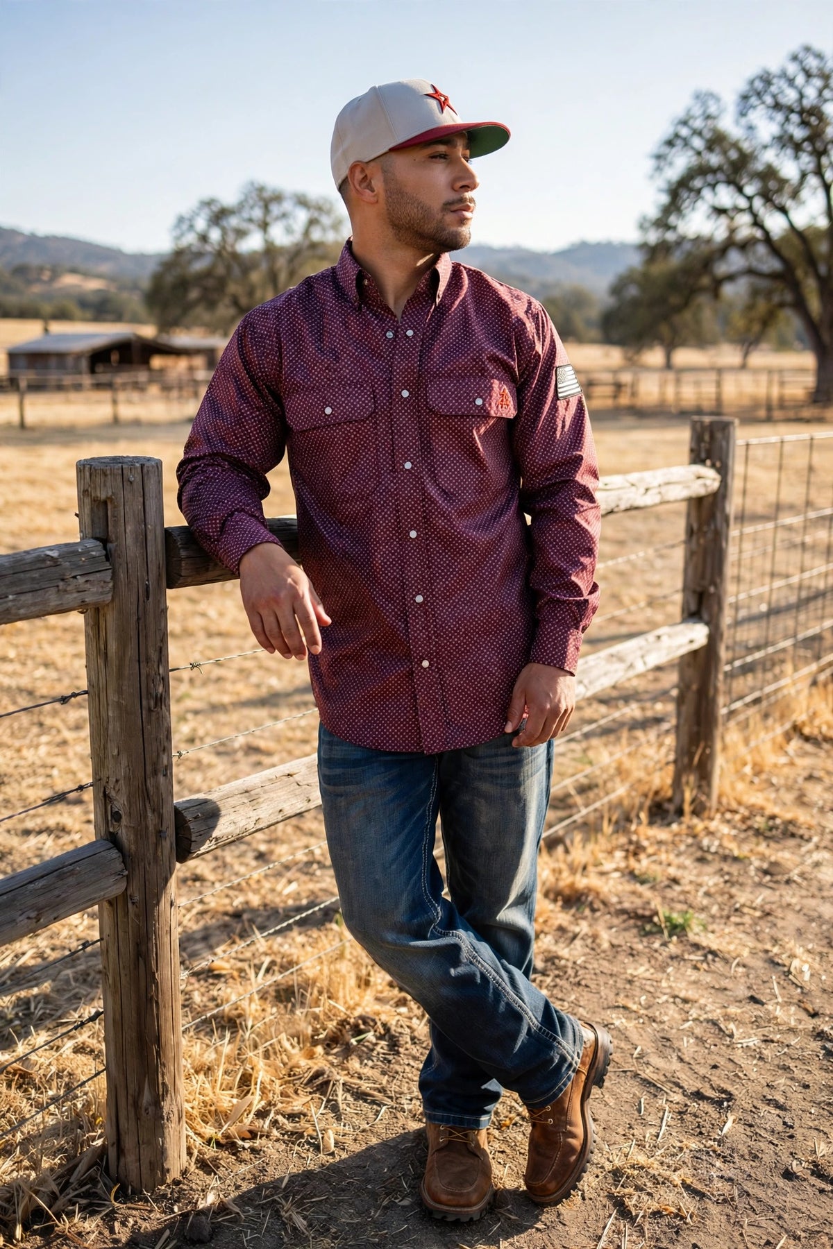 Rustline FR Pearl Snap with U.S. Flag — lifestyle photo