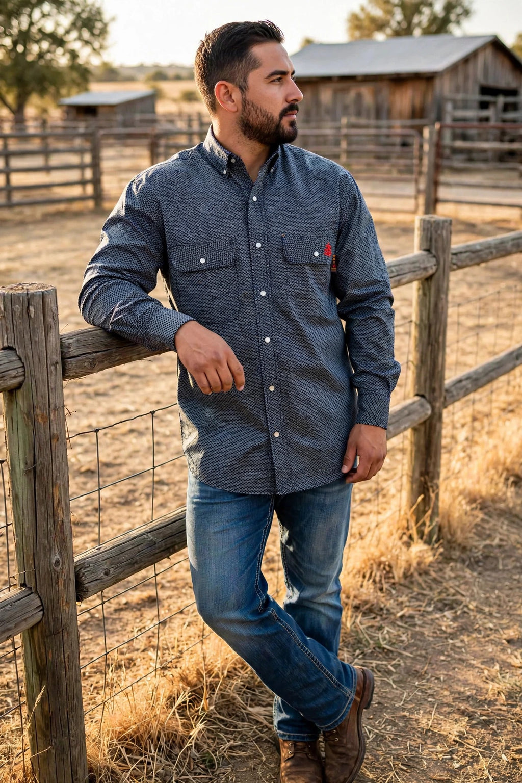 Shadow Black FR Pearl Snap Work Shirt — lifestyle photo